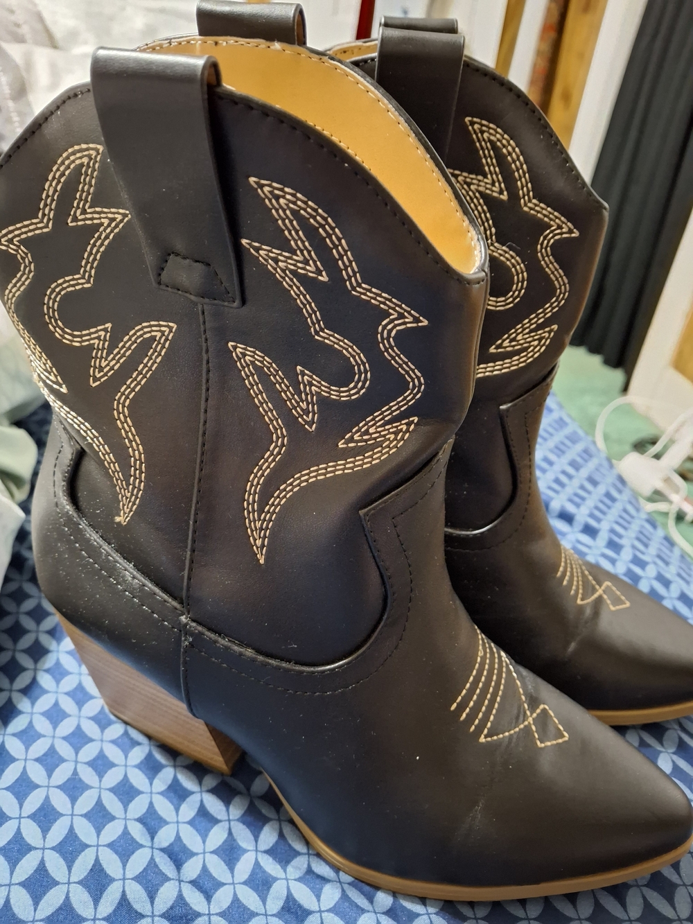 Sleek Black Western Heeled Ankle Boots